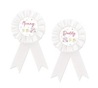 Lot de 2 pin's en fer blanc pour fête prénatale, inscription « Daddy To Be » - Pour révélation du sexe - Éléphant - Pour nouvelle maman/nouveau papa, fer blanc, Rosace