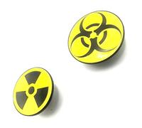 Lot de 2 pin's en métal émaillé jaune avec avertissement de maladies dangereuses et de risques biologiques radioactifs, Métal