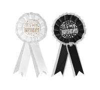 Lot de 2 pin's en ruban « It's My Birthday » - En tissu satiné - Accessoire de célébration - Pour femme et homme - Décoration de fête (noir, blanc)