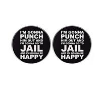 Lot de 2 pin's humoristiques en alliage avec inscription « I'm Gonna Punch Him Out and I'm Gonna Go to Jail and I'm Gonna Be Happy' »