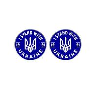 Lot de 2 pin's I Stand With Ukraine - Emblème Trident 1991, épinglettes en alliage émaillé bleu et blanc, broche de soutien de l'indépendance de l'Ukraine pour vêtements, sacs, vestes