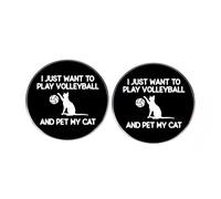 Lot de 2 pin's ronds en alliage avec inscription « I just want to play volleyball and pet my cat »