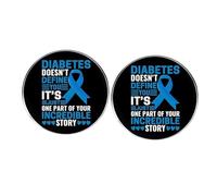 Lot de 2 pin's ronds en alliage de métal « Diabetes Doesn't Define You It's Just One Part of Your Incredible Story » - Ruban bleu inspirant - Pour homme et femme
