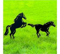 Lot de 2 piquets décoratifs en métal pour femme/fille/maman/homme/amoureux des chevaux - Statues de silhouette pour cour, extérieur, terrasse, décoration extérieure, décorations de jardin, décorations