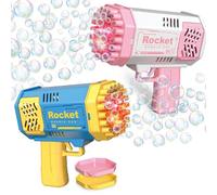 Lot de 2 pistolets à bulles colorés, 40 trous lumineux fusée, pistolet à bulles amusant pour jeu d'été, rose bleu pour garçons et filles, cadeau amusant, activité de jeu joyeuse