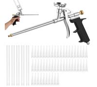 Lot de 2 pistolets à mousse polyuréthane, pistolet à mousse de construction, professionnel en métal, pistolet doseur pour étanchéifier et remplir, avec 5 buses longues et 50 buses courtes, pas besoin
