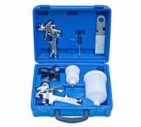Lot de 2 pistolets à peinture HVLP avec buse de 1,4 mm et 0,8 mm, gobelet de 250 ml et 600 ml, régulateur de pression et manomètre, pistolet de pulvérisation pour voiture, meubles, mur et rénovation