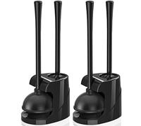 Lot de 2 Pistons et brosses, Brosse de Cuvette et Piston de Toilette Robuste avec Support ventilé, Ensemble de Nettoyage de Salle de Bain 2 en 1 avec Support Moderne (Noir, 2 Ensembles)