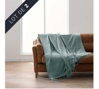 Lot de 2 plaids LILIA 180 x 220 cm 100% coton franges - Sauge