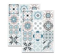 Lot de 2 planches de 12 Stickers Autocollants Adhesifs Carrelage - Carreaux de Ciment - PASTELMONKEY - Dimensions d'un Sticker : 10 x 10 cm