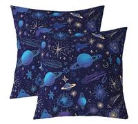 Lot de 2 Planets Universe Housse de Coussin 50x50,Espace de Dessin Animé Thème Taie D'Oreiller,Paillettes Points Saillants Décoratifs Housse Coussin,Peint À la Main Géométrique Taie Oreiller Décoratif