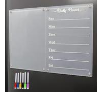 Lot de 2 planificateurs hebdomadaires en acrylique - 21 x 30 cm - Tableau magnétique - Tableau blanc - Adsorption sur les réfrigérateurs - Équipement de bureau - 6 stylos colorés
