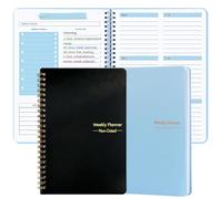 Lot de 2 planificateurs hebdomadaires non datés avec suivi des habitudes d'objectifs, petits planificateurs A5 de listes de choses à faire, reliure à spirale, journal d'objectifs personnels