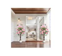 Lot de 2 Plante Artificielle 105 cm, Rosier artificiel rose, balcon, chambre, bureau