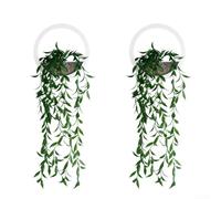 Lot de 2 plantes artificielles à suspendre pour décoration murale, feuillage vert réaliste, vignes en PVC pour maison, bureau, cuisine, pas besoin d'eau (feuilles d'arbre à thé)
