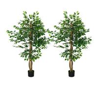 Lot de 2 plantes artificielles arbres ficus H.1,50 m tronc branches liane lichen feuilles grand réalisme pot inclus