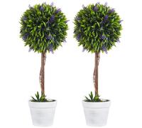 HOMCOM Lot de 2 Plantes artificielles avec Fleurs de Lavande Arbre Artificiel Tronc et Pot Inclus - Hauteur 60 cm résistant aux UV intérieur et extérieur Vert
