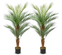 Lot de 2 plantes artificielles de 120 cm - Palmier areca - Grand en pot - Avec 12 troncs - Pour l'intérieur et l'extérieur - Décoration moderne - Salle de bain, salon, chambre à coucher