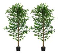Lot de 2 plantes artificielles - ficus hauteur 1,80 m - tronc branches liane lichen feuilles grand réalisme pot inclus vert