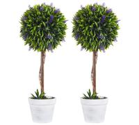 HOMCOM Lot de 2 Plantes artificielles avec Fleurs de Lavande Arbre Artificiel Tronc et Pot Inclus - Hauteur 60 cm intérieur et extérieur Vert