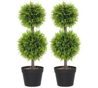 Lot de 2 plantes artificielles - HOMCOM - boules de buis artificiel topiaire 60 cm en pot - plastique - vert
