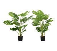 Lot de 2 plantes artificielles Monstera H. 120 cm tronc branches lichen feuilles de tortue grand réalisme pots inclus
