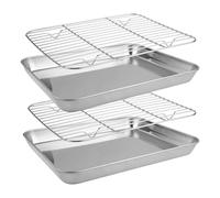 Lot De 2 Plaque De Cuisson avec Grille De Refroidissement 26.5 X 15.5 X 2.8 Cm Rectangulaire Stainless Steel Sheet Pan Roasting Pan Smooth Corner Design Et Facile À Nettoyer pour Cuire, Servir