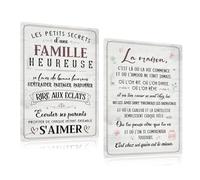 Lot de 2 Plaque Metal Vintage Citation Français - FAMILLE - LA MAISON - Panneau Pancarte Heureuse Decoration Murale Cadeau 20x30cm