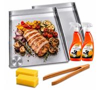Lot de 2 plaques de cuisson 30 x 40 cm, bord réversible compatible avec barbecue sphérique Weber 57