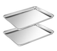 Lot de 2 plaques de cuisson antiadhésives en acier inoxydable de qualité supérieure, plaques à biscuits durables pour la cuisson et le service - 22,9 x 17,8 x 2,5 cm, passent au lave-vaisselle et