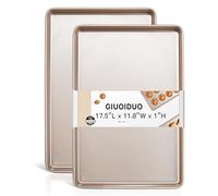 Lot de 2 plaques de cuisson antiadhésives pour four, moules à biscuits antiadhésifs avec motif texture diamant, 0,8 mm d'épaisseur, or champagne (44,5 x 30 x 2,5 cm)