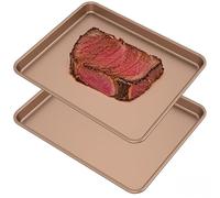 Lot de 2 plaques de cuisson avec bord haut 32 x 27 cm, pour four, jusqu'à 230 °C, en acier au carbone, profondeur de 250 mm, revêtement antiadhésif, pour la cuisson de biscuits, pâtisseries, poulet