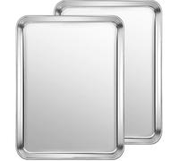 Lot de 2 plaques de cuisson en acier inoxydable de 31,5 x 24,5 x 2,5 cm, saines et faciles à nettoyer