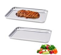 Lot de 2 Plaques de Cuisson en Acier Inoxydable, Plateau de Four, Rectangulaire Plaque à Pâtisserie, Plaques de Cuisson en Acier Inoxydable (26.5 x 20.5 x 1.2 cm)