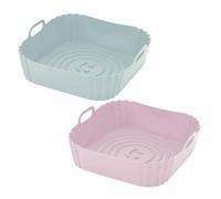 Lot de 2 plaques de cuisson en silicone pour friteuse à air 21,5 x 21,5 x 5,5 cm - Réutilisables antiadhésives avec poignées intégrées - Résistance de -60 °C à +260 °C - Lavables au lave-vaisselle