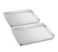 Lot de 2 plaques de cuisson Herogo en acier inoxydable, 40,5x30,5x2,5cm, grande plaque de four pour cuisson, servir, brillant et inoxydable, non toxique et sain, passe au lave-vaisselle