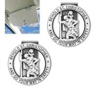Lot de 2 plaques de voiture Christophe - Médaille de Saint Christophe - Clip de visière de voiture - Pour voiture Saint Christophe - Pour automobilistes et voyageurs