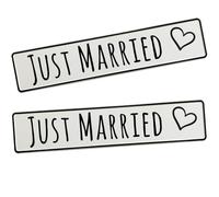 Lot de 2 plaques d'immatriculation de mariage Just Married - Décoration de voiture de mariage - Pour couple de mariés