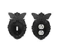 Lot de 2 plaques murales gothiques papillon, cache-interrupteur et prise électrique, style vintage ornemental noir, décoration murale pour maison bureau chambre, vis de fixation incluses