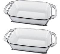 Lot de 2 plat à four avec anses, plat à gratin, moule de cuisson rectangulaire en verre, capacité 3.5 L - Longueur 37.1 x Profondeur 22.9 x Hauteur 7 cm -JUANIO- Transparent G