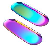 Lot de 2 Plateau Ovale Arc-en-Ciel en Acier Inoxydable - Finition Miroir, Revêtement sous Vide Durable - Rangement et Décoration pour Bijoux, Maquillage, Cosmétiques, Salon, Entrée, Salle de Bain