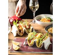 Lot de 2 plateaux à tacos en porcelaine avec poignées, coque à tacos pouvant contenir 4 tacos, parfait pour garder les tacos en place, lot de 2 faciles à nettoyer