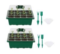 Lot de 2 plateaux de démarrage de graines avec aérations d'humidité, kit de semis transparent à 24 cellules avec dômes d'humidité et 20 étiquettes pour plantes pour la germination des graines