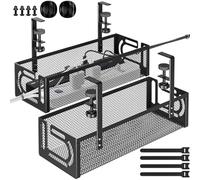 Lot de 2 plateaux de gestion des câbles sous le bureau, en acier sans perçage, 40 cm, plateau de gestion des câbles (2 paquets, noir)