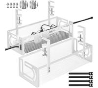 Lot de 2 plateaux de gestion des câbles sous le bureau, en acier sans perçage, 40 cm, plateau de gestion des câbles (blanc)