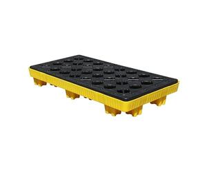 Lot de 2 plateaux de rangement empilables pour baril à huile industriel et peinture avec drain, plate-forme de transport modulaire et amovible pour garage - Jaune, 120 x 60 x 17 cm