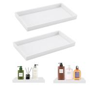 Lot de 2 plateaux de salle de bain rectangulaires décoratifs en céramique résistant à la chaleur - Plateau de salle de bain - Plateau de cuisine - Plateau de rangement pour bijoux - Plateau cosmétique