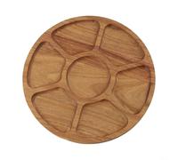 Lot de 2 plateaux de service divisés en bois massif avec compartiments puzzle pour fruits et noix, plateau sectionnel rond pour fêtes de Noël et utilisation quotidienne sur table basse