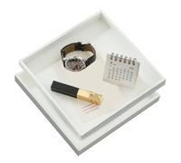 Lot de 2 plateaux décoratifs blancs - Petit plateau en bois - Facile à nettoyer - Plateau de service pour bijoux, aliments, salle de bain, cuisine, bricolage fait à la main - 20 x 20 cm