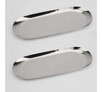Lot de 2 plateaux décoratifs en acier inoxydable de 22,9 cm de long, pour bijoux, cosmétiques, salle de bain, petit plateau de rangement, ovale, argenté